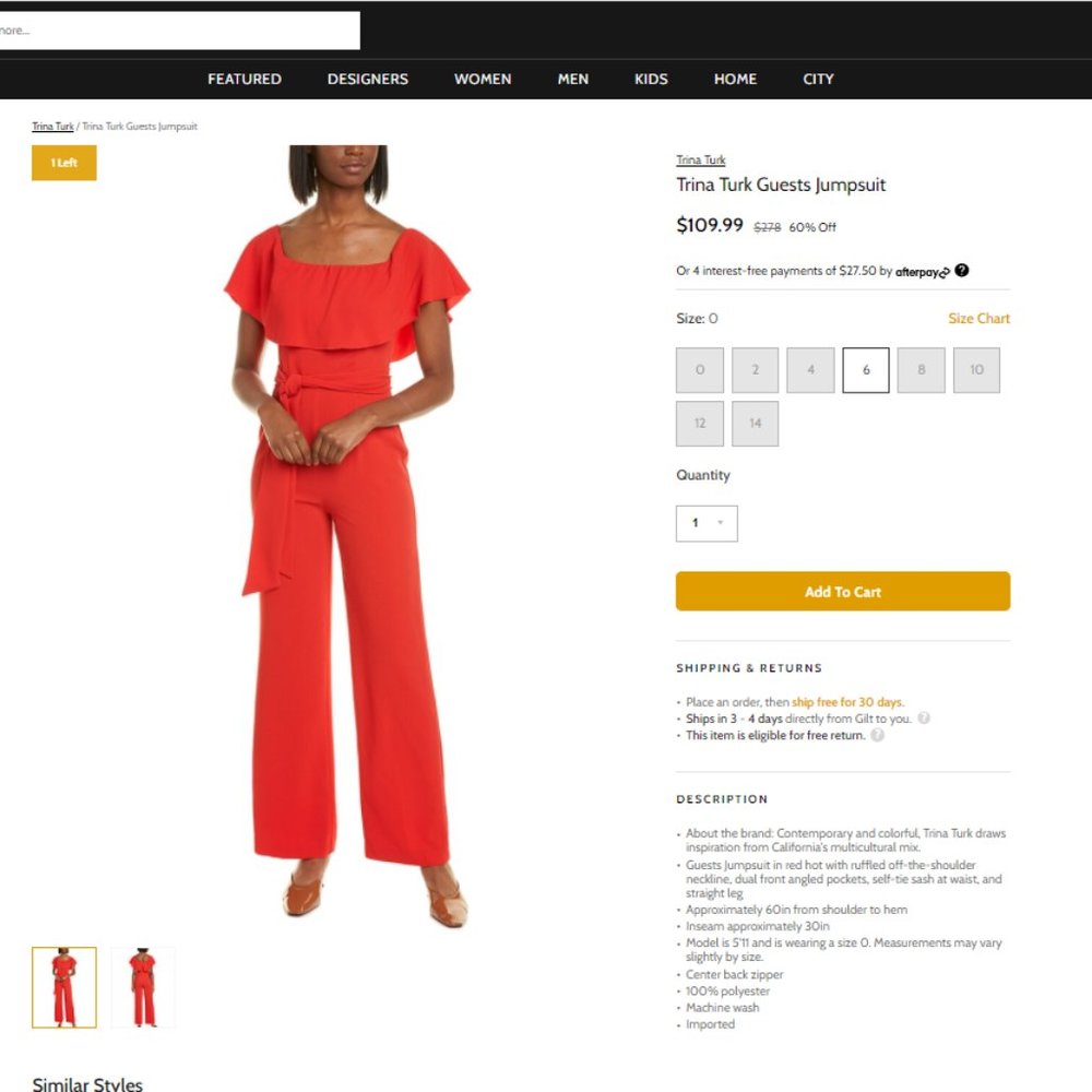 Trina Turk Jumpsuit Size 12